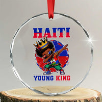 Haiti Young King Dabbing Boy Kids Graphic Crystal Glass Ornament Haitian Heritage Pride