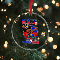 Haiti Young King Dabbing Boy Kids Graphic Crystal Glass Ornament Haitian Heritage Pride