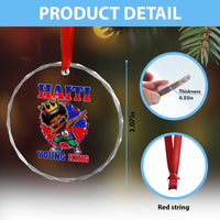Haiti Young King Dabbing Boy Kids Graphic Crystal Glass Ornament Haitian Heritage Pride