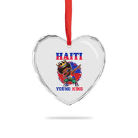 Haiti Young King Dabbing Boy Kids Graphic Heart Crystal Glass Ornament Haitian Heritage Pride