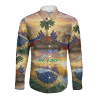 Personalized Brazil Haiti Long Sleeve Button Shirt Heritage Landscape