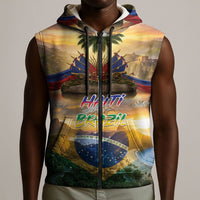 Personalized Brazil Haiti Sleeveless Zip Hoodie Heritage Landscape