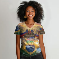 Personalized Brazil Haiti Women V-Neck T-Shirt Heritage Landscape
