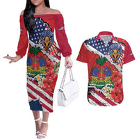 Haitian Heritage Month Couples Matching Off The Shoulder Long Sleeve Dress and Hawaiian Shirt Haitian Americans Proud Grunge Style