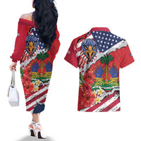 Haitian Heritage Month Couples Matching Off The Shoulder Long Sleeve Dress and Hawaiian Shirt Haitian Americans Proud Grunge Style