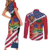 Haitian Heritage Month Couples Matching Short Sleeve Bodycon Dress and Long Sleeve Button Shirt Haitian Americans Proud Grunge Style