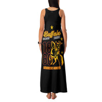 Black sleeveless tank maxi dress with yellow Buffalo Soldiers 1868/1866 American heroes graphic