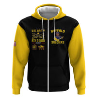 Black and yellow zip hoodie with US Army and Buffalo Soldiers front graphics.