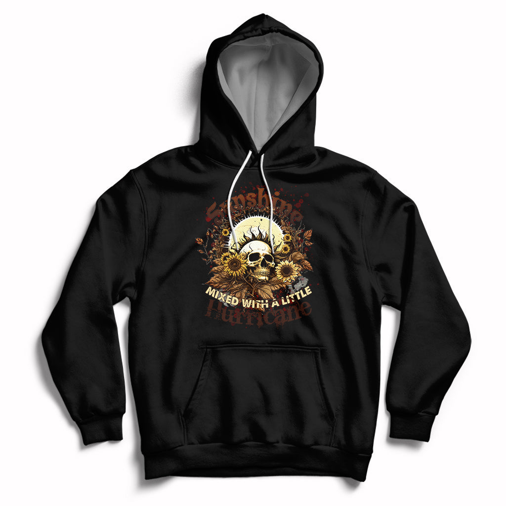 Sunshine Mixed With A Little Hurricane Floral Sunflower Skull Funny Hoodie - Wonder Print Shop