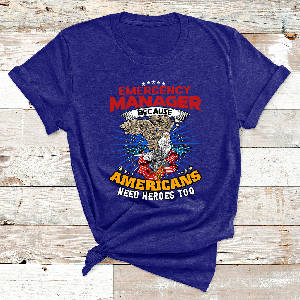 Navy T-shirt with eagle graphic and red/white "Emergency Manager" text