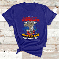 Navy T-shirt with eagle graphic and red/white "Emergency Manager" text