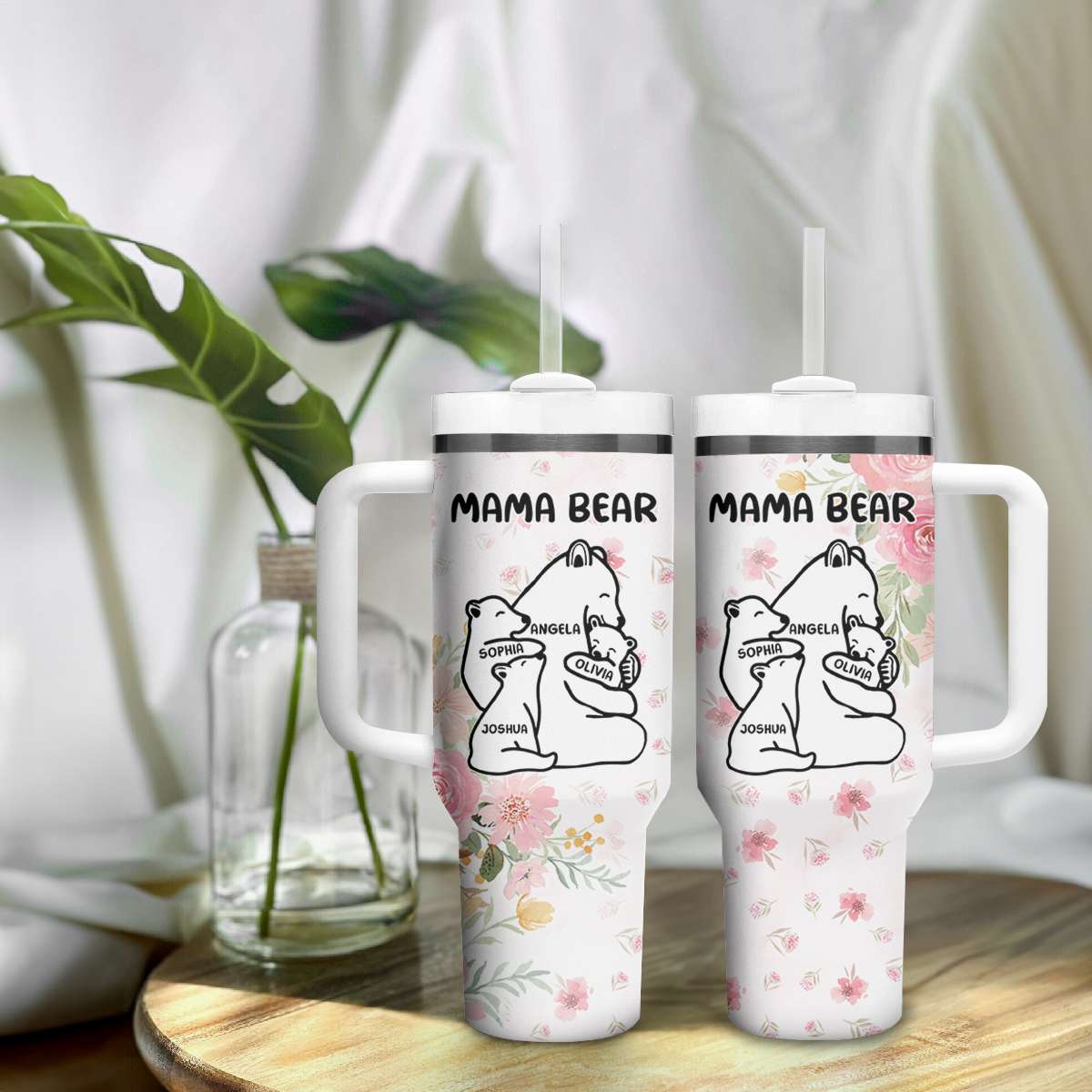 Custom Mother's Day Tumbler With Handle Mama Bear With Cubs | Wonder Print Shop