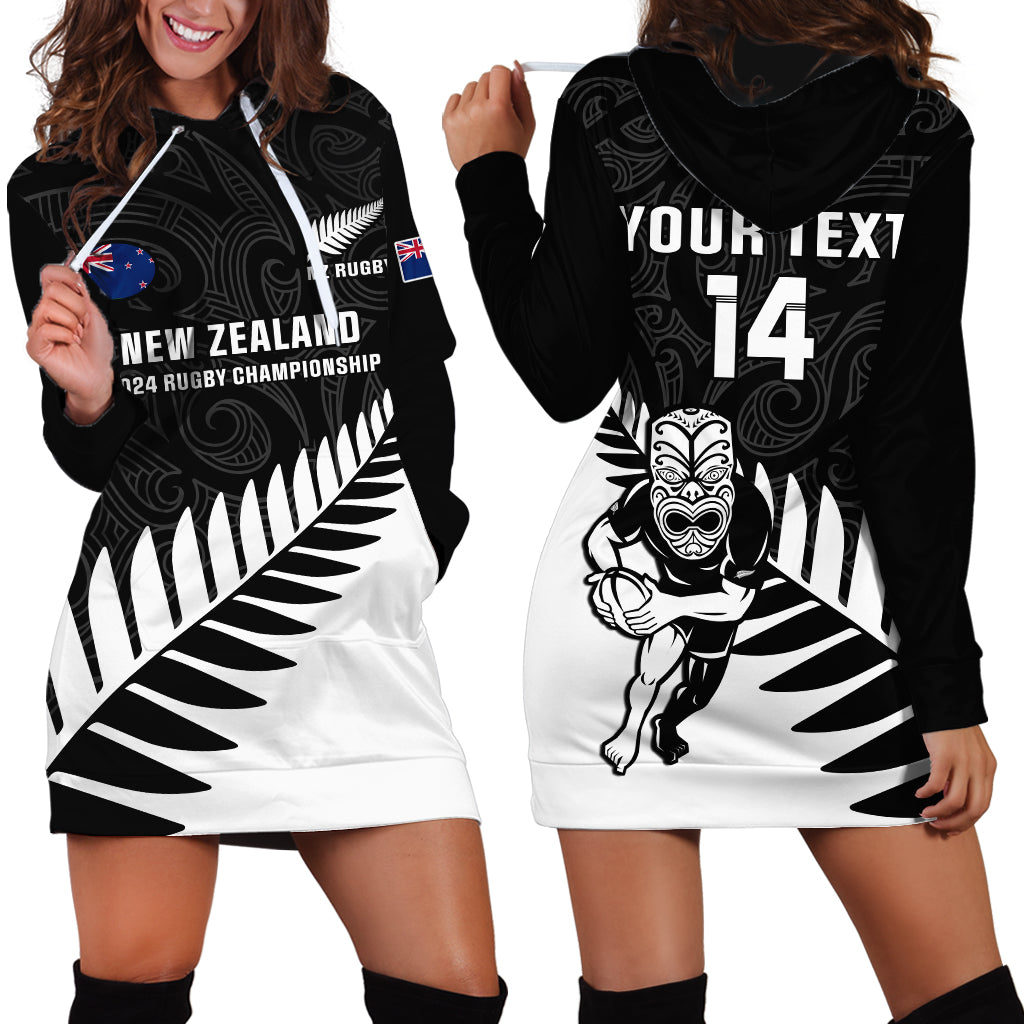 Personalised New Zealand Silver Fern Rugby Hoodie Dress All Black 2024 Go Champions Maori Pattern - Wonder Print Shop