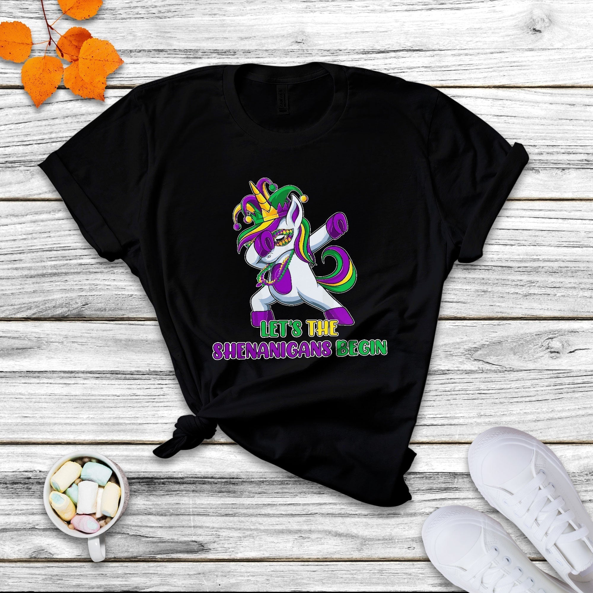 Let The Shenanigans Begin Mardi Gras Costume Carnival Mask Cute Dabbing Unicorn T Shirt - Wonder Print Shop