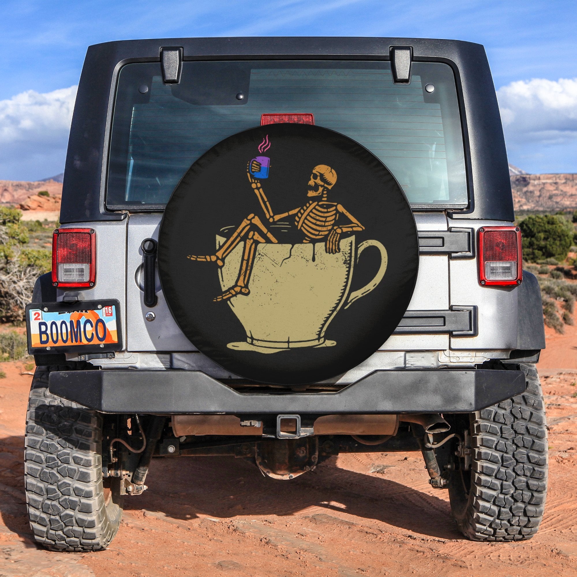 LGBT Tire Covers - Skeleton Drinking Coffee Bi-sexual Pride Skull Spare Tire Cover NO.70 LT8 - Wonder Print Shop