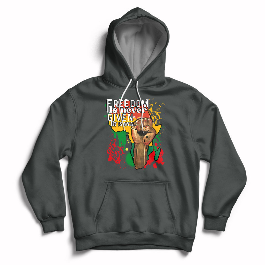Charcoal pullover hoodie with bear-and-text front graphic in rainbow colors