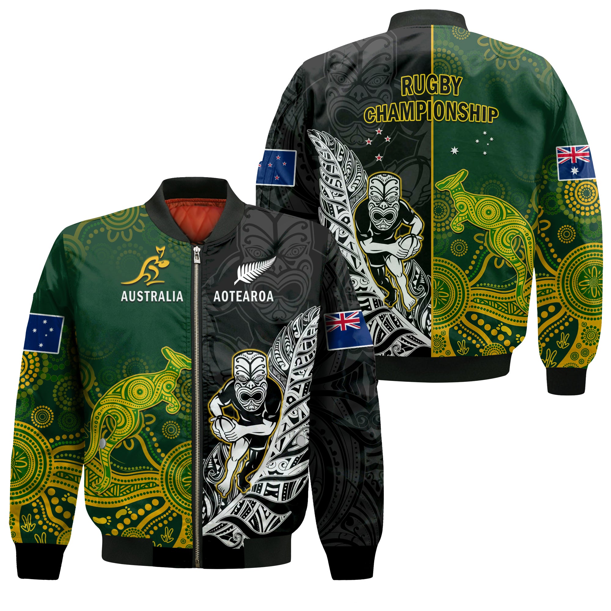 Australia Rugby Mix Aotearoa Rugby Bomber Jacket Wallabies All Black Special Version - Wonder Print Shop