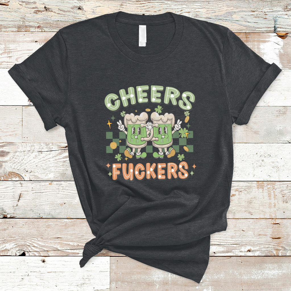 Retro Cheers Fuckers St Patrick's Day Mens Womens Beer Drinking Beer Mugs T-Shirt - Wonder Print Shop