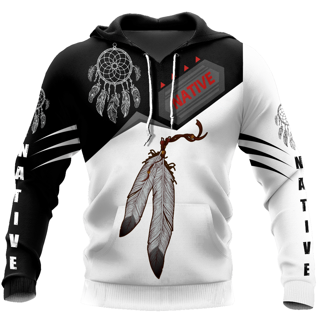 Black/white feather dreamcatcher all-over print pullover hoodie, hooded