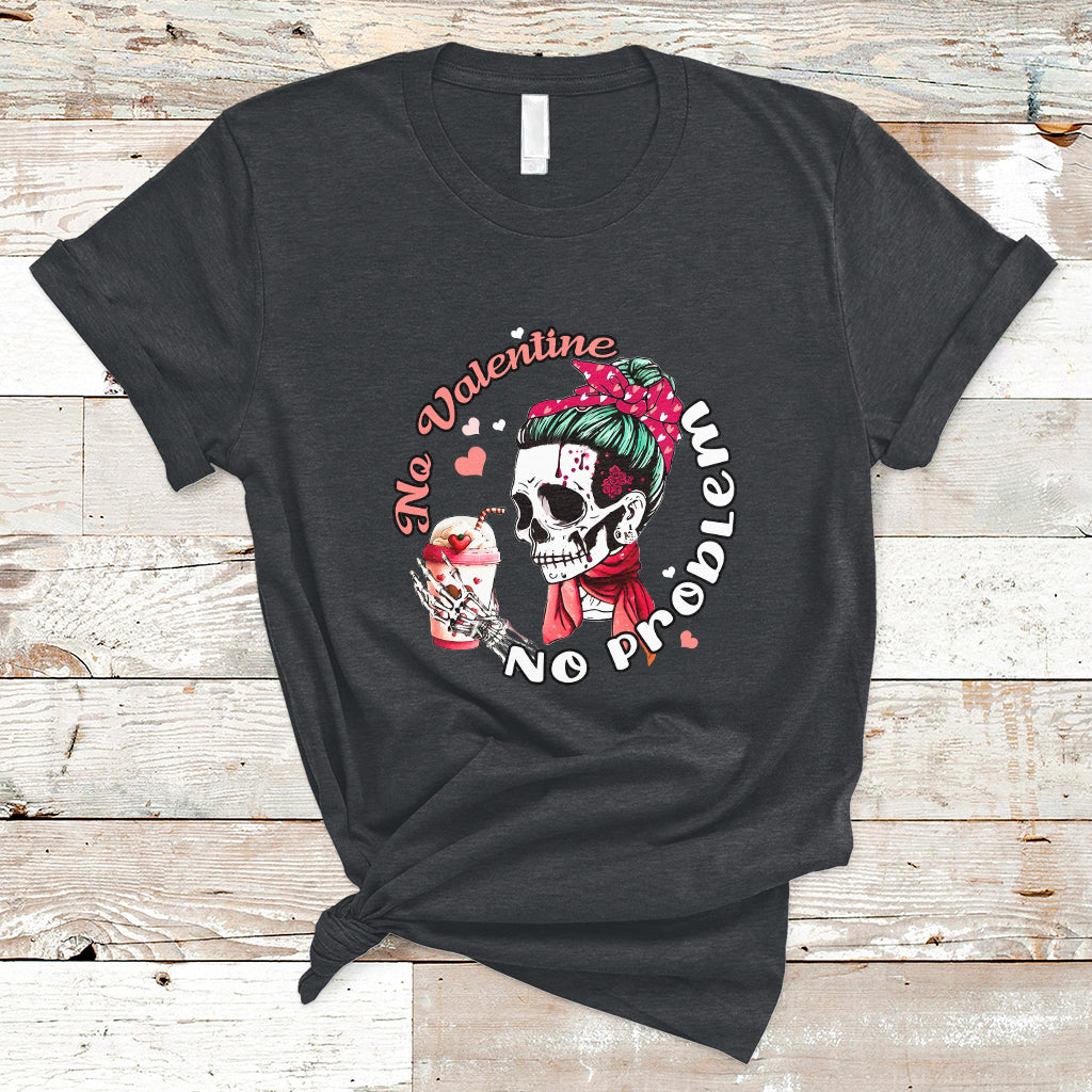 Black T-shirt with colorful skull and 'No prob' valentines graphic, crew neck.