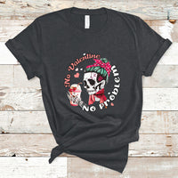 Black T-shirt with colorful skull and 'No prob' valentines graphic, crew neck.