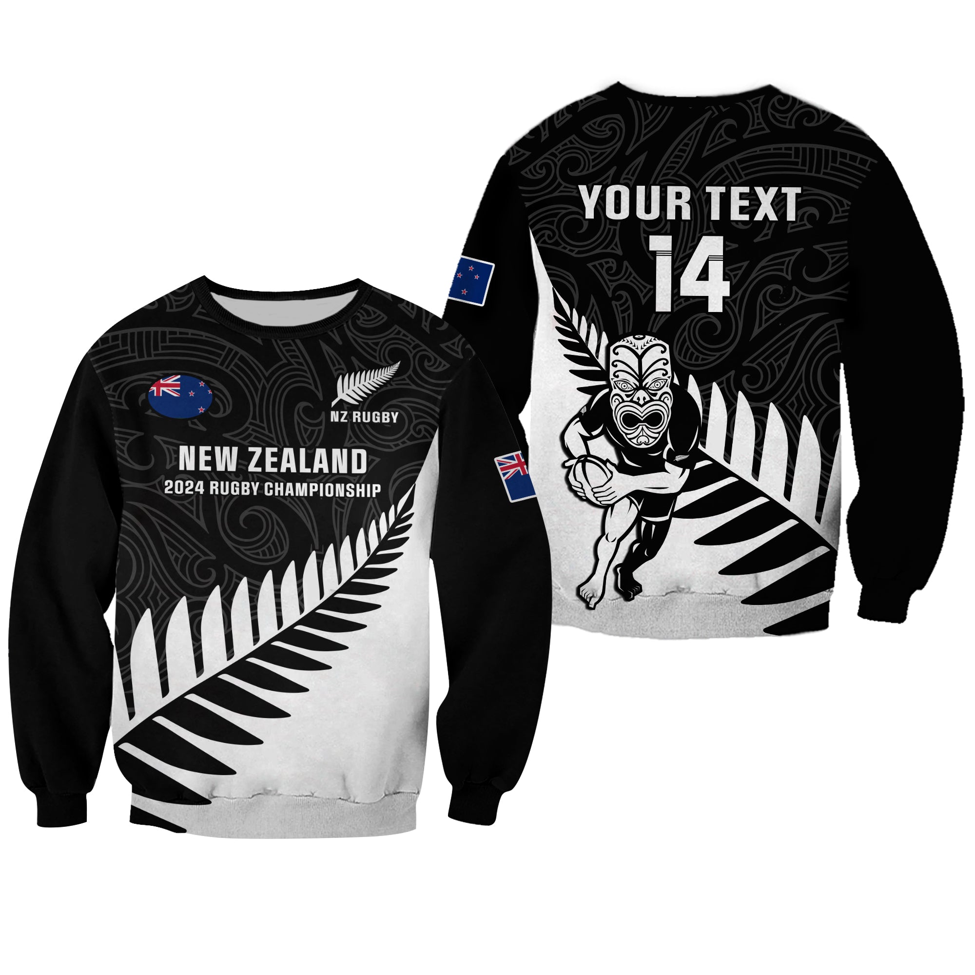 Personalised New Zealand Silver Fern Rugby Sweatshirt All Black 2024 Go Champions Maori Pattern - Wonder Print Shop