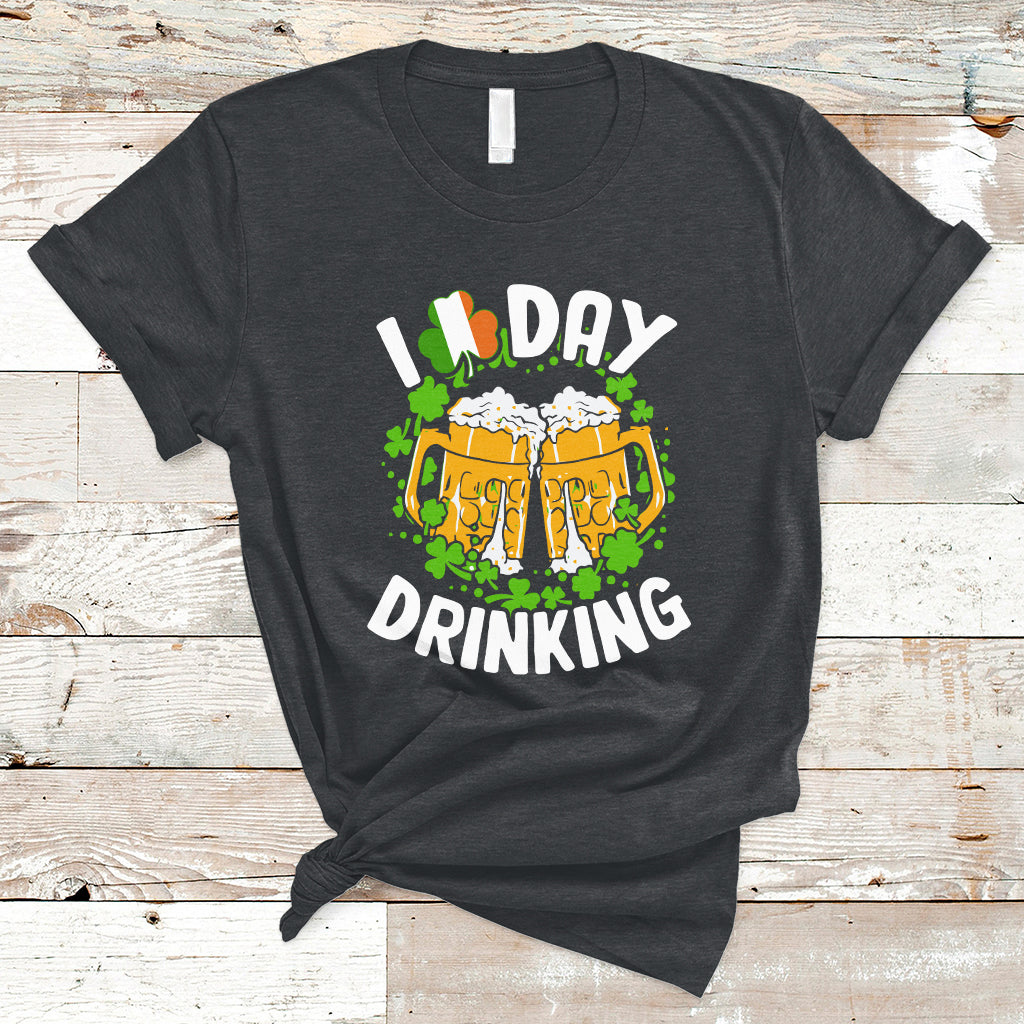 Dark charcoal beer drinking T-shirt with clover and beer mug St. Patrick's graphic