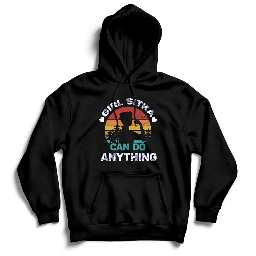 Girls black hoodie with front logo graphic and kangaroo pocket, pullover hooded sweatshirt