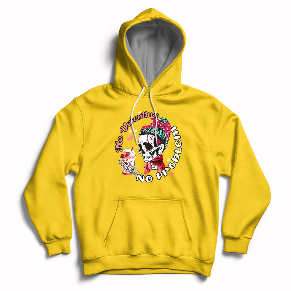 Yellow skeleton graphic hoodie with hood and drawstrings, front kangaroo pocket