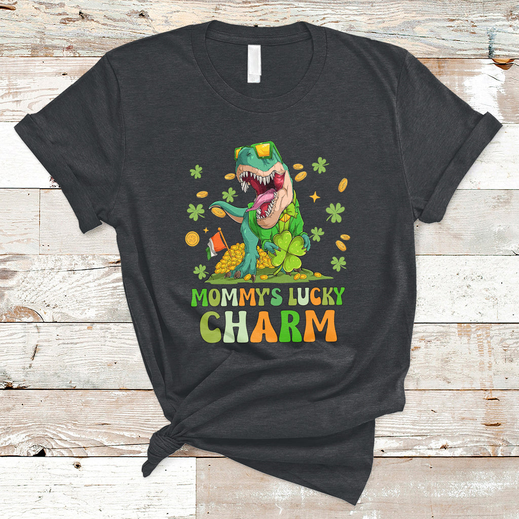 St Patricks Day Mommy's Lucky Charm Cute Dinosaur Boys Girls T-Shirt - Wonder Print Shop