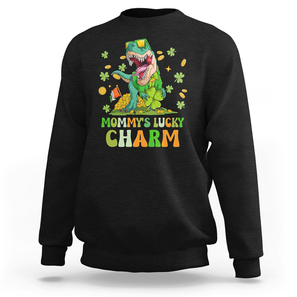 St Patricks Day Mommy's Lucky Charm Cute Dinosaur Boys Girls Sweatshirt - Wonder Print Shop