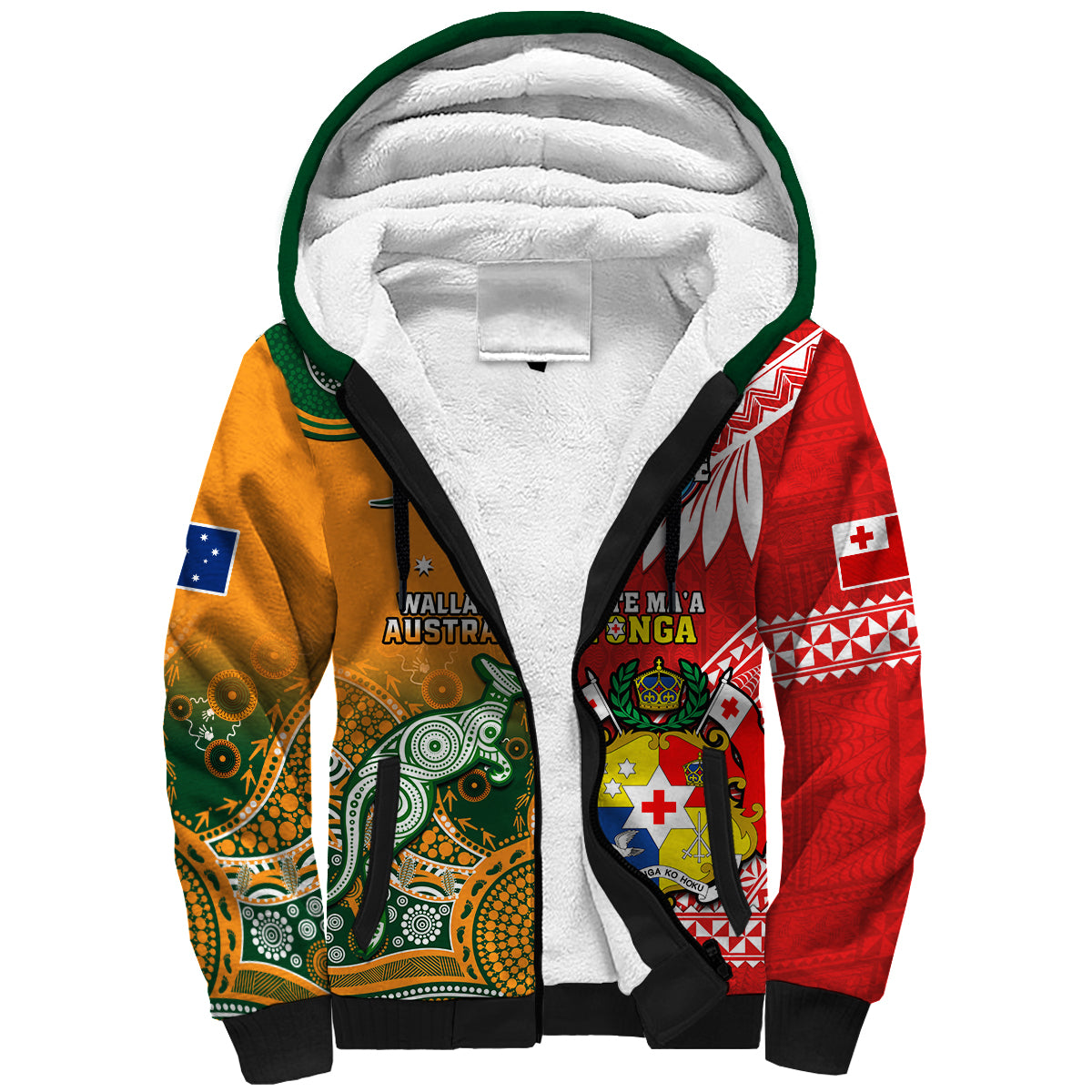 (Custom Personalised) Mate Maa Tonga And Wallabies Rugby Sherpa Hoodie Polynesian Mix Aboriginal LT14