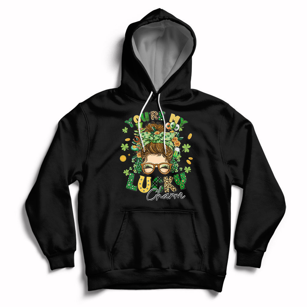 You Are My Lucky Charm St Patrick's Day Shamrock Messy Bun Hoodie - Wonder Print Shop