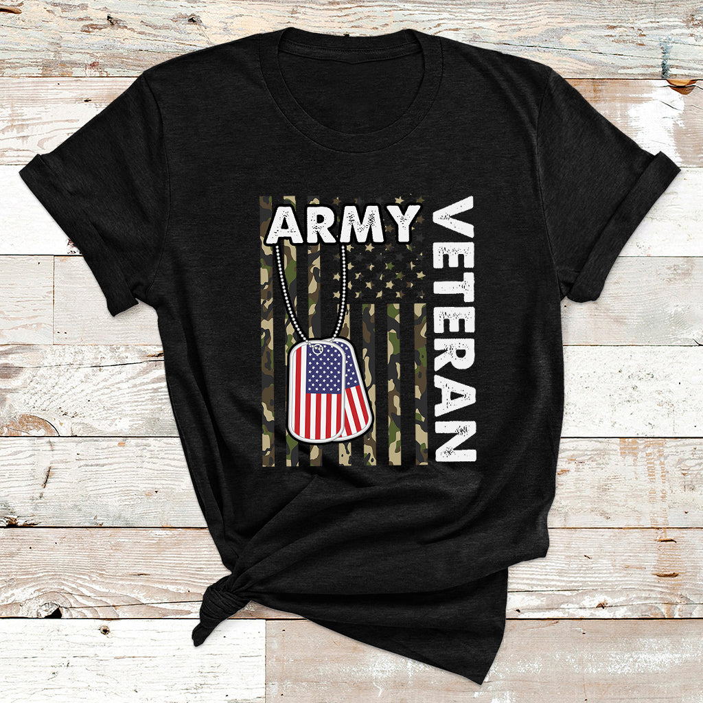 American Flag Camo Proud US Army Veteran T Shirt - Wonder Print Shop