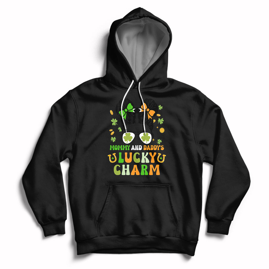 St Patricks Day Mommy And Daddy's Lucky Charm Cute Little Bun Irish Girls Hoodie - Wonder Print Shop