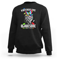 Black autism support sweatshirt with colorful butterfly graphic and text on front.