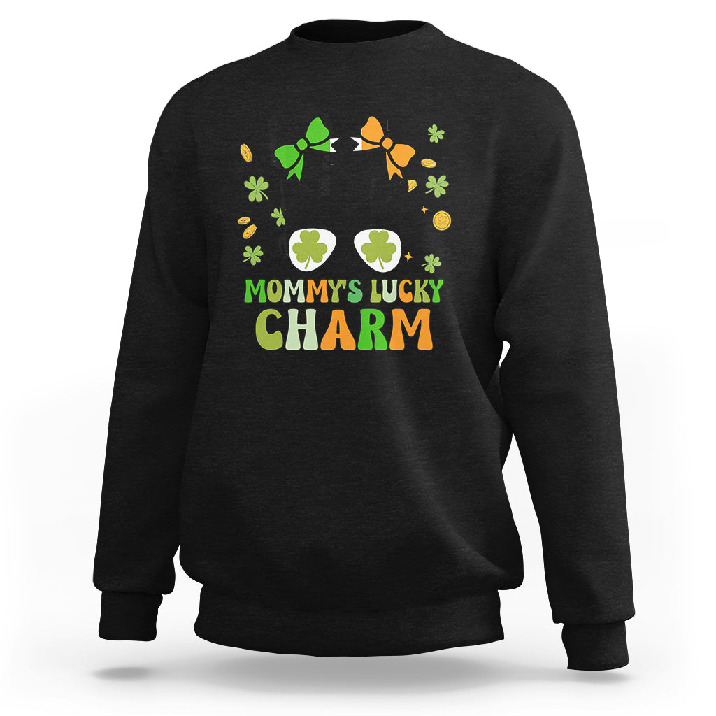 St Patricks Day Mommy's Lucky Charm Cute Little Bun Irish Girls Sweatshirt - Wonder Print Shop