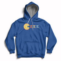 Royal blue hoodie with front pocket, drawstring hood, and pi math graphic