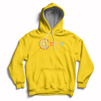 Daisy yellow hoodie with front pocket, drawstring hood, and pi math graphic