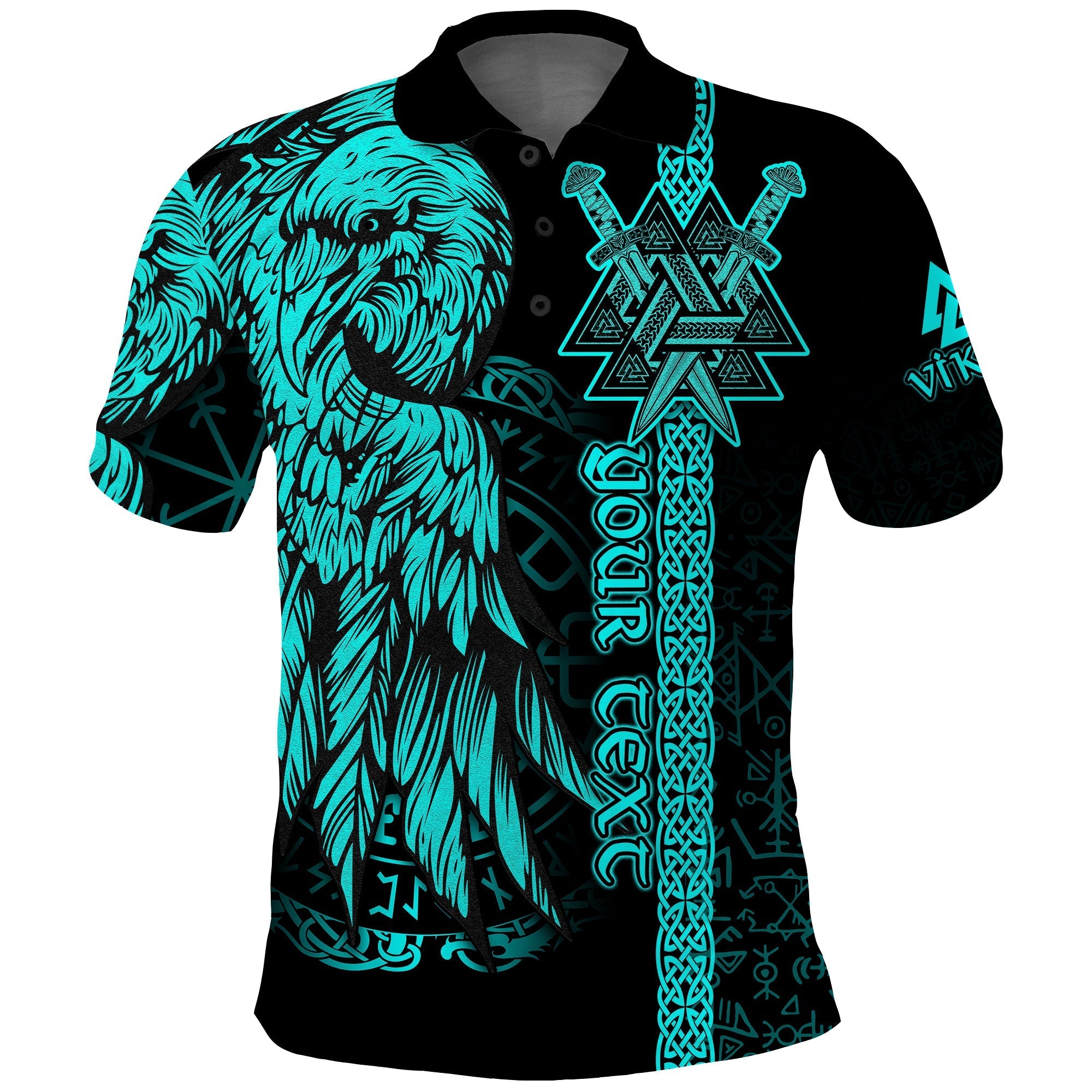 custom-viking-polo-shirt-valknut-raven-symbol-celtic-vegvisir-cyan-color