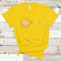 Daisy yellow crewneck T-shirt with pizza slice and pi pi pi graphic on the front