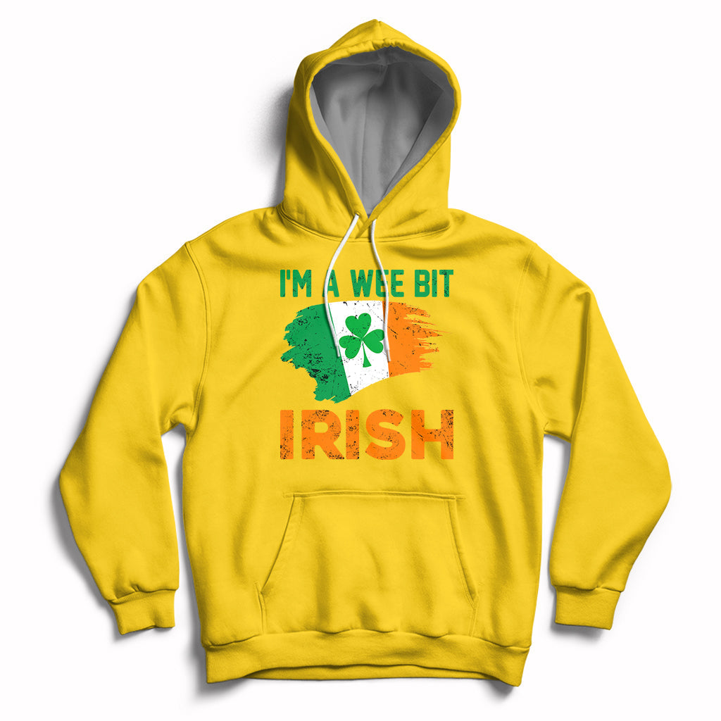 Daisy yellow hoodie with 'I'm a wee bit Irish' front graphic, Irish flag and shamrock