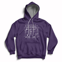 Purple hoodie with hood and kangaroo pocket, featuring white geometric Pi graphic on front.