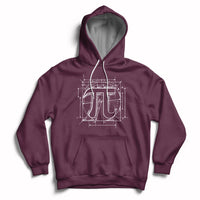 Maroon hoodie with hood and kangaroo pocket, featuring white geometric Pi graphic on front.