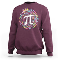 Maroon sweatshirt with circular Pi digits graphic and central pi symbol on chest