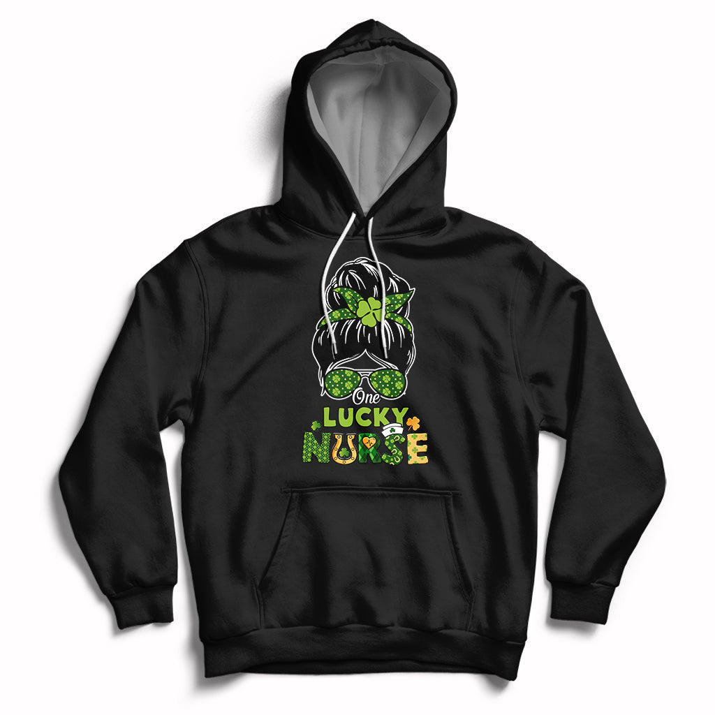 One Lucky Nurse Scrub Life St Patrick's Day Nurses Messy Bun Hoodie - Wonder Print Shop