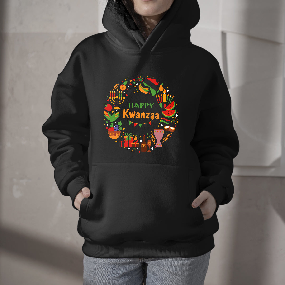 Happy Kwanzaa Kinara Candles African American Holiday, Kwanzaa Holiday Hoodie - Wonder Print Shop