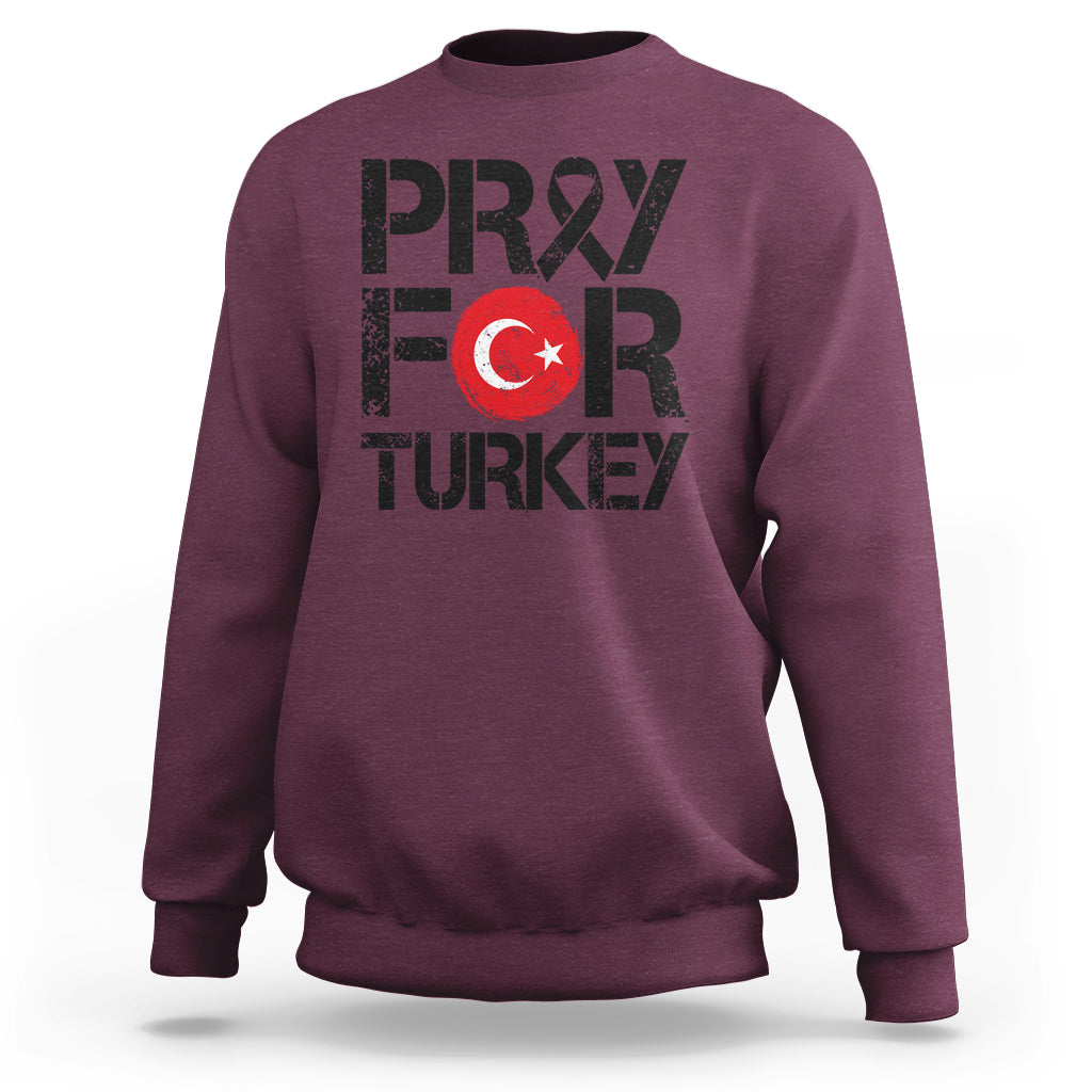 Maroon sweatshirt with front “PRAY FOR TURKEY” graphic and Turkish flag emblem