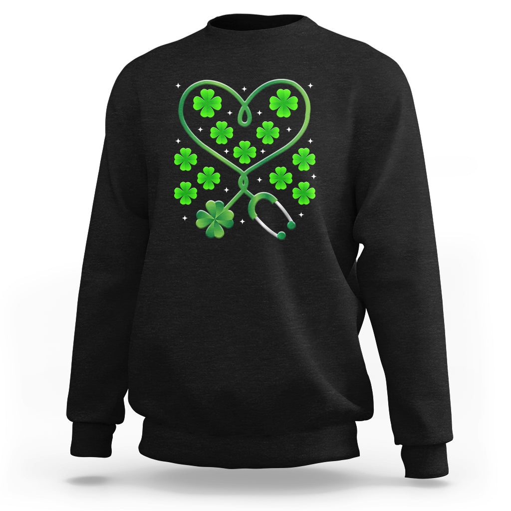 Shamrock Nurse St Patricks Day Stethoscope Heartbeat Clover Sweatshirt - Wonder Print Shop