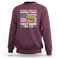Adult maroon crewneck sweatshirt with printed graphic text and American flag design